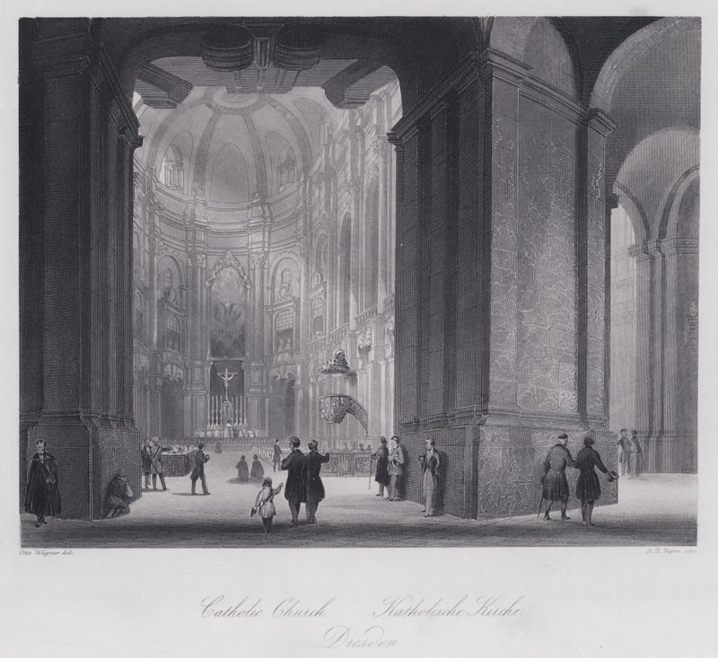 katolske kirke, Dresden (gravering) av Otto (after) Wagner