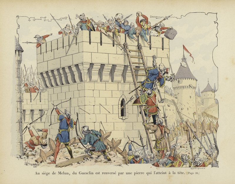 Bertrand du Guesclin ble slått i hodet av en stein ved beleiringen av Melun, 1359 av Paul de Semant