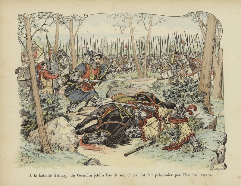 Bertrand du Guesclin kastet av hesten sin og tatt til fange av Sir John Chandos, slaget ved Auray, 1364 av Paul de Semant