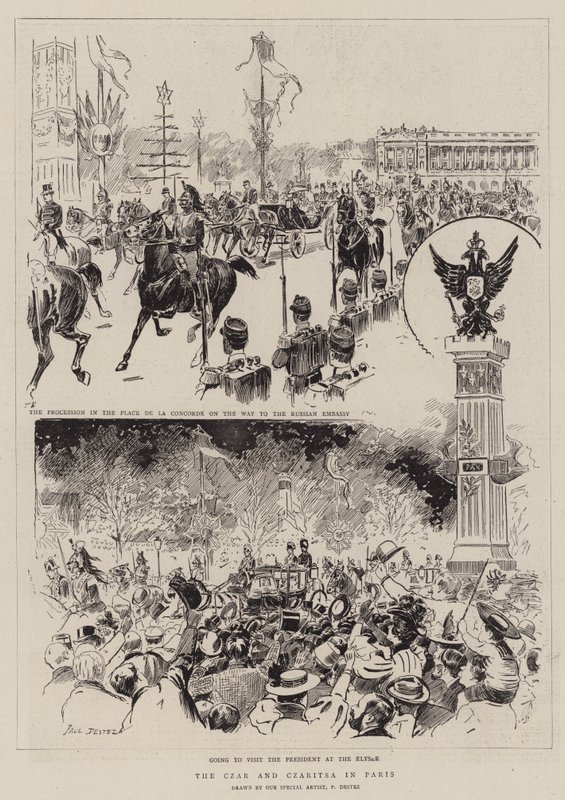 Tsaren og tsarinaen i Paris (gravering) av Paul Destez