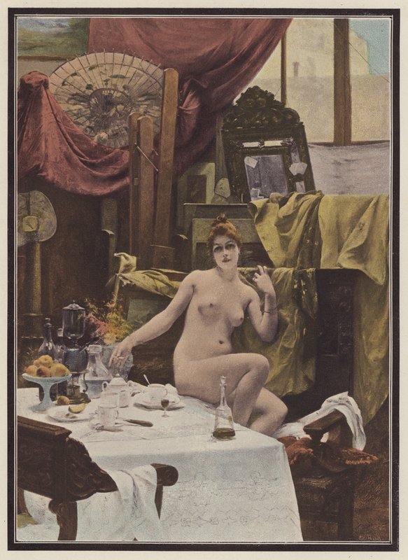 Kvinne i en kunstners studio (farge litho) av Paul Quinsac