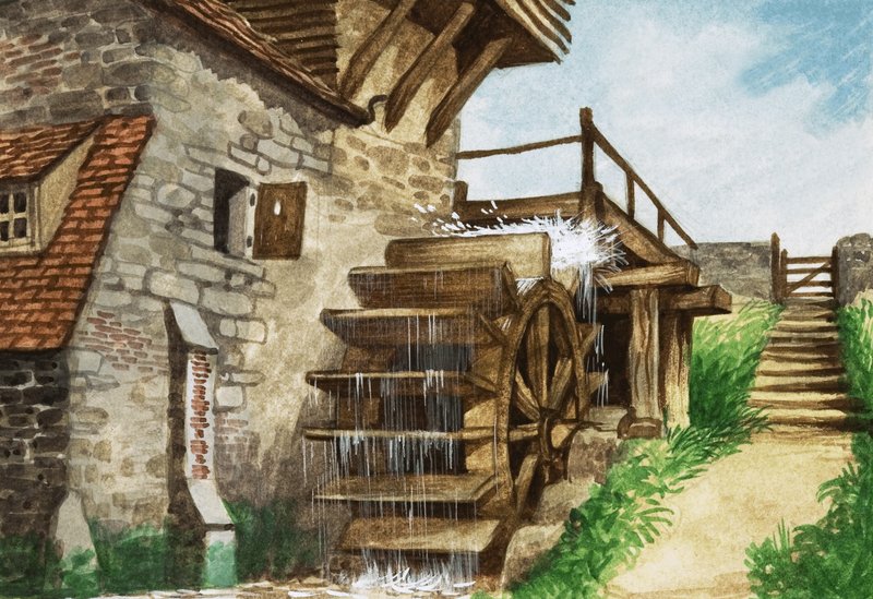 En gammel vannmølle ved en bekk av Peter Jackson