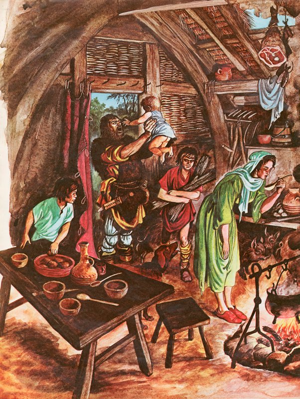 Inne i en bondes hjem (gouache på papir) av Peter Jackson
