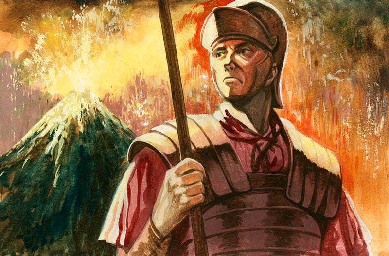 Romersk soldat med Vesuv i utbrudd bak av Peter Jackson