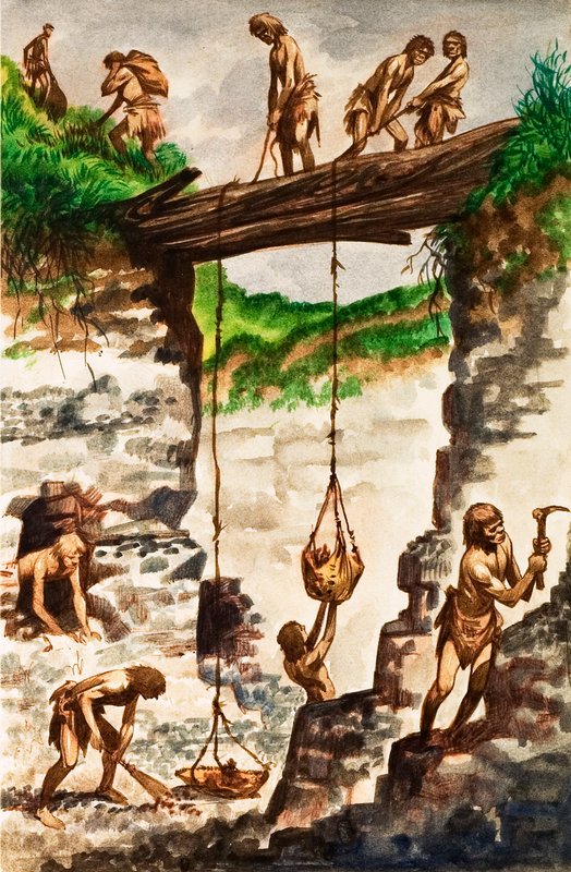 Steinalderverktøymakere (gouache på papir) av Peter Jackson