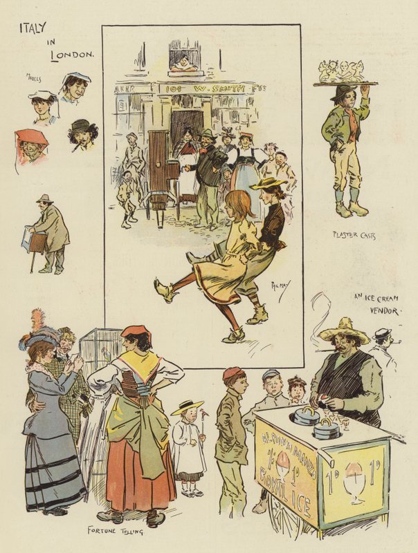 Italia i London (chromolitho) av Phil May