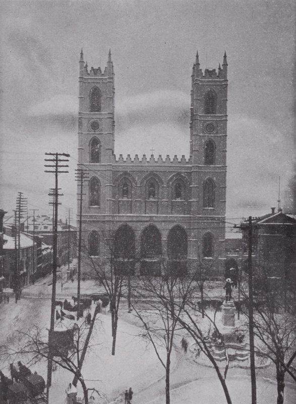 Notre Dame i vinter, Montreal (s/hvitt bilde) av Photographer Canadian
