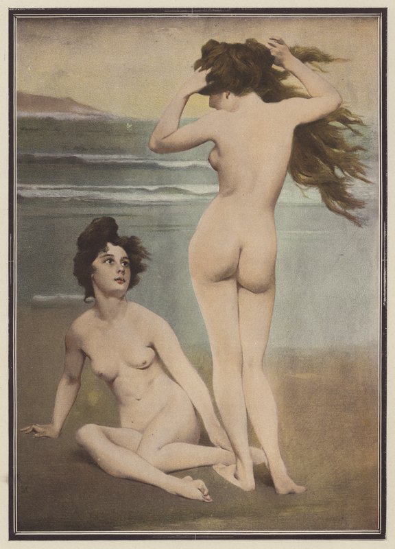 Badende kvinner (farge litho) av Pierre Carrier Belleuse