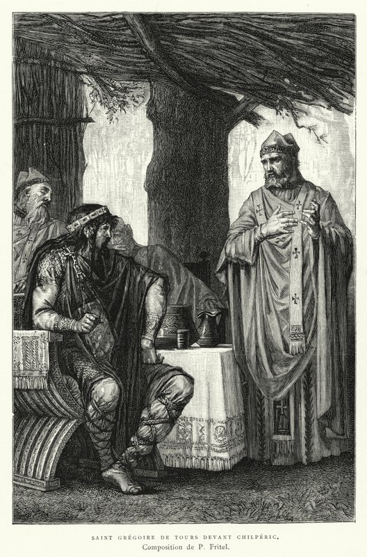 Saint Gregory of Tours Before Chilperic (gravering) av Pierre Fritel