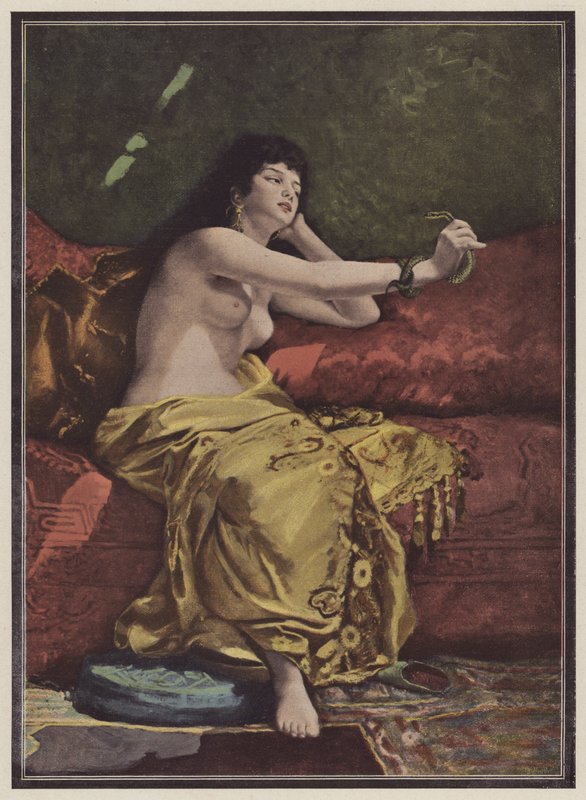 Cleopatras død (farge litho) av Pierre Joseph Mousset