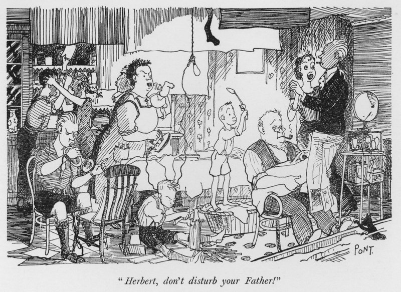 "Herbert, ikke forstyrr din far!" (litho) av Pont