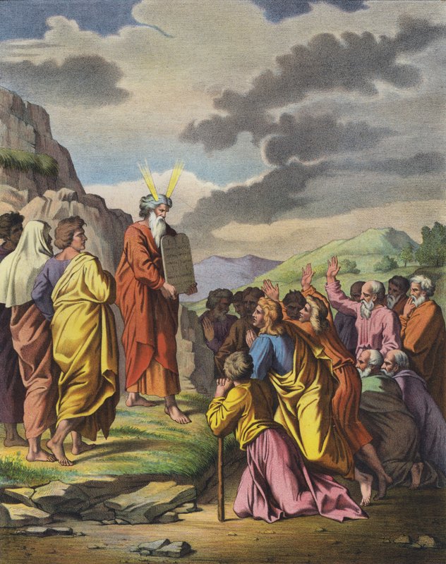 Moses leverer de ti bud til sitt folk av Raffaello Sanzio Raphael