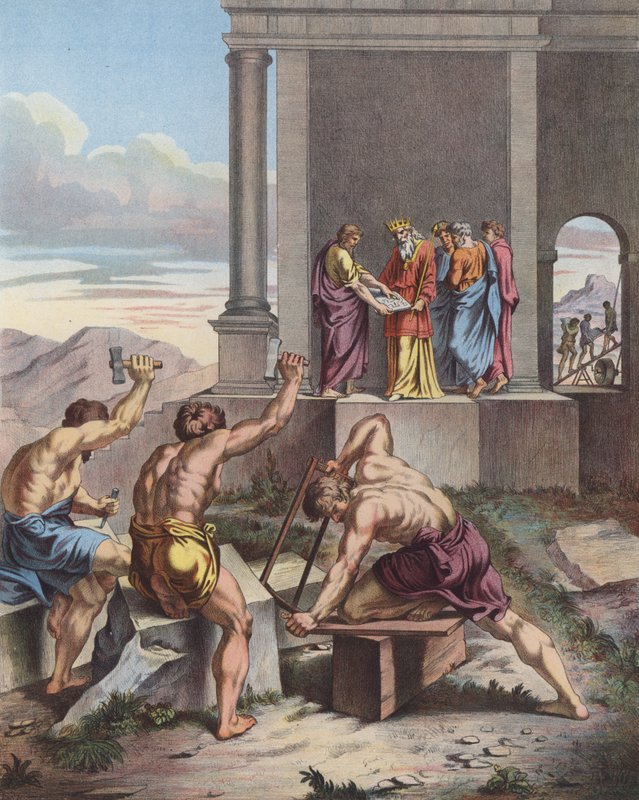 Salomo fører tilsyn med byggingen av Jerusalems tempel av Raffaello Sanzio Raphael