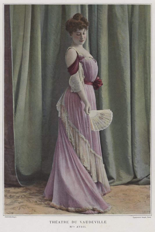 Mademoiselle Avril , fransk skuespillerinne (farget bilde) av Reutlinger Studio
