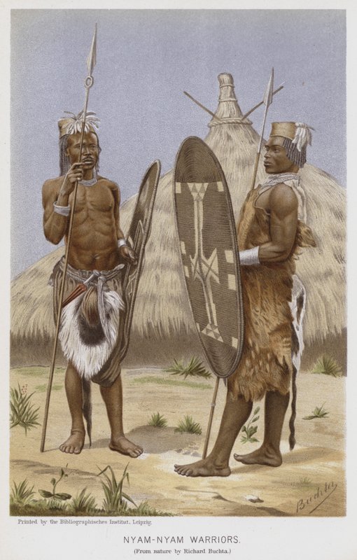 Nyam-Nyam Warriors (chromolitho) av Richard (after) Buchta