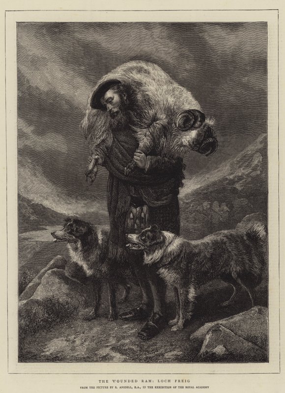 The Wounded Ram, Loch Freig gravering av Richard Ansdell