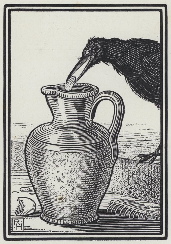 The Crow And The Pitcher (gravering) av Richard Heighway
