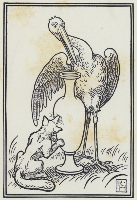 The Fox And The Stork (gravering) av Richard Heighway