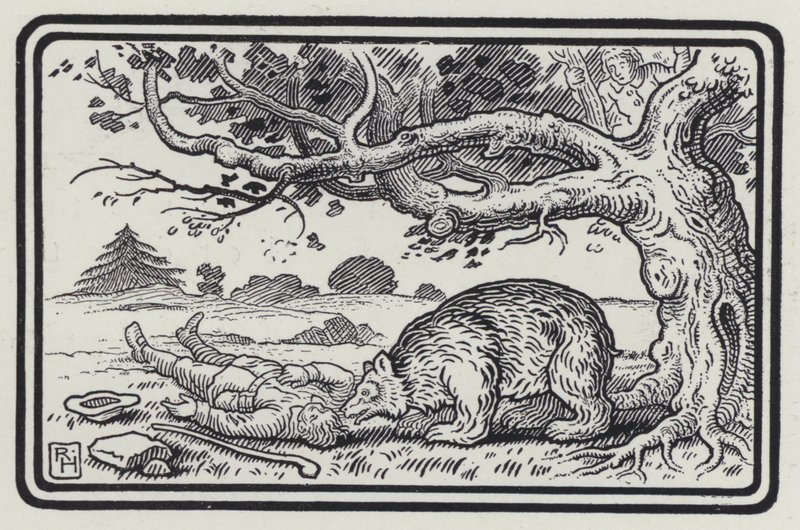 The Two Fellows And The Bear (gravering) av Richard Heighway