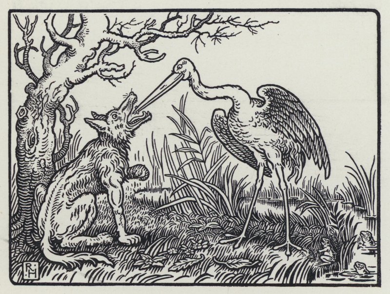 The Wolf And The Crane (gravering) av Richard Heighway