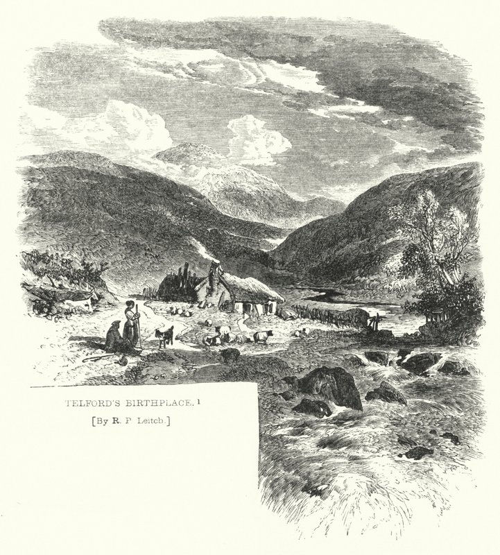 Telfords fødested (gravering) av Richard Principal (after) Leitch