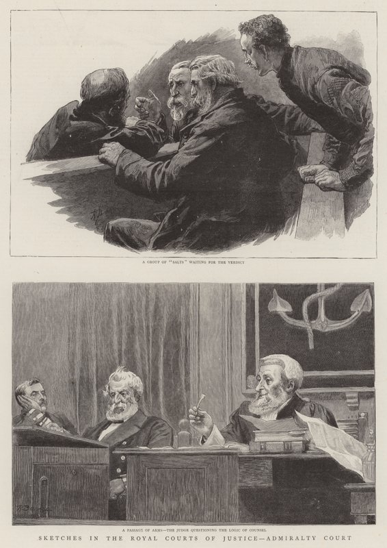 Skisser i Royal Courts of Justice, Admiralitetsdomstolen av Robert Barnes