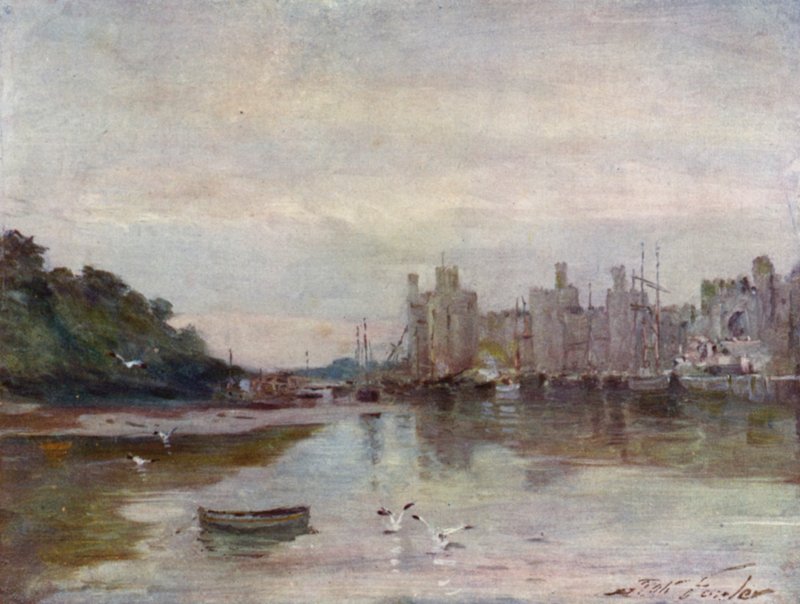 Carnarvon Castle (farge litho) av Robert (after) Fowler