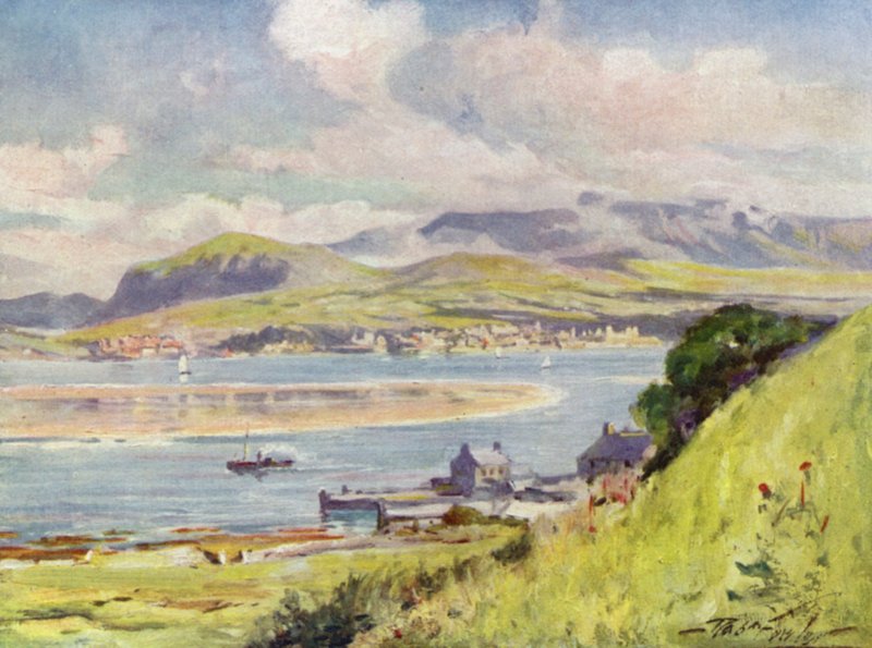 Carnarvon, fra Anglesey (farge litho) av Robert (after) Fowler
