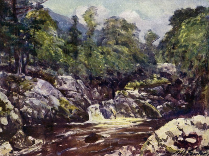 I Lledr-dalen (farge litho) av Robert (after) Fowler