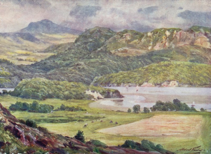 Mist på Cader Idris (farge litho) av Robert (after) Fowler