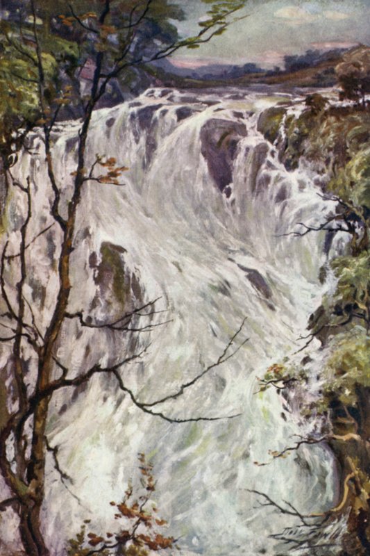 Swallow Falls, Bettws-y-Coed (farge litho) av Robert (after) Fowler