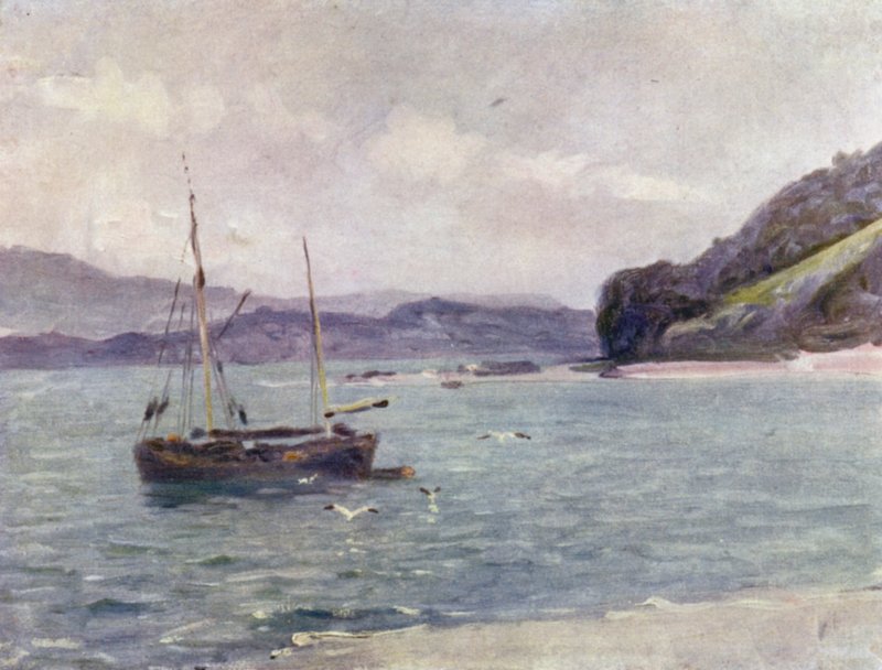 The Beach, Beaumaris (farge litho) av Robert (after) Fowler