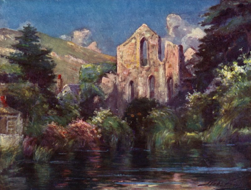 Valle Crucis Abbey (farge litho) av Robert (after) Fowler