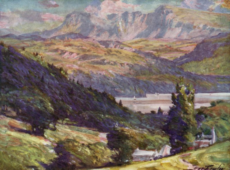 Utsikt fra Bontddu, Dolgelly (farge litho) av Robert (after) Fowler