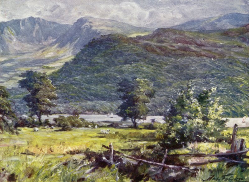 Utsikt over Cader Idris (farge litho) av Robert (after) Fowler