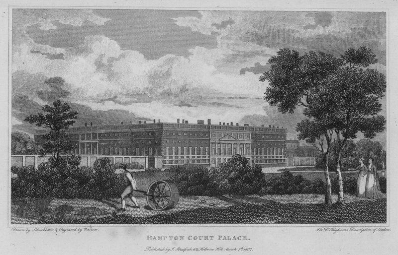 Hampton Court Palace (gravering) av Robert Blemell (after) Schnebbelie