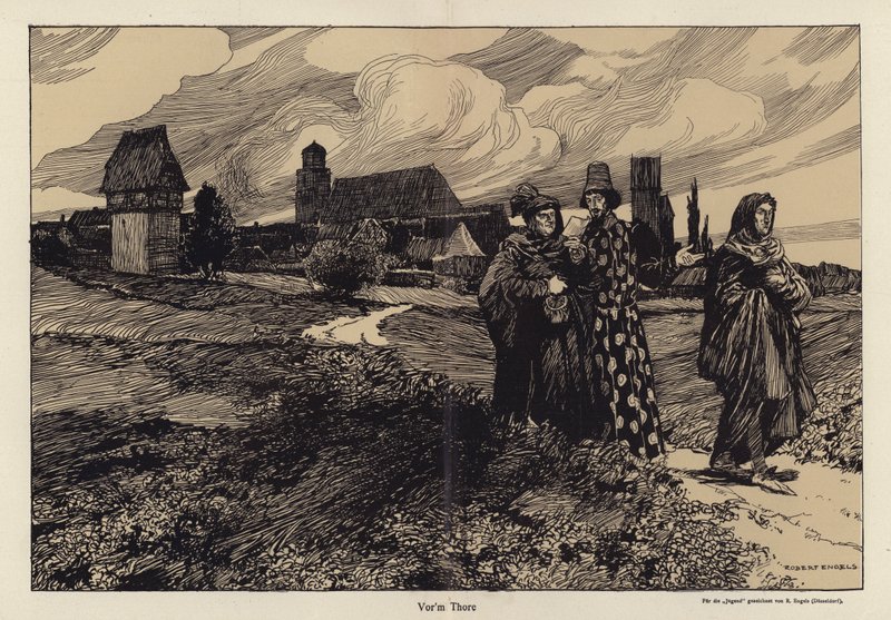 Før porten (litho) av Robert Engels