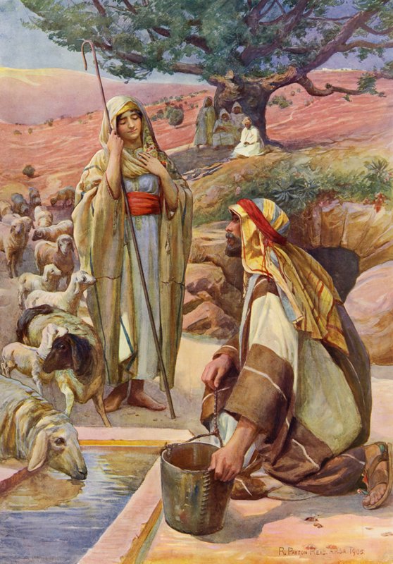 Rachel At The Well (farge litho) av Robert Payton Reid