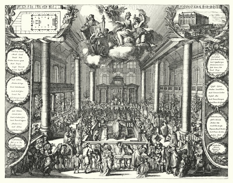 Den portugisiske synagogen, Amsterdam av Romeyn de (after) Hooghe