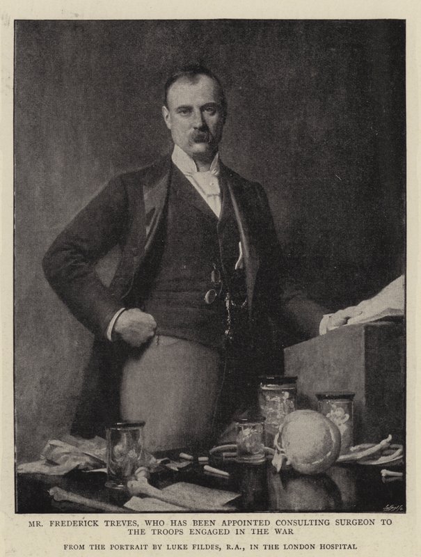 Mr Frederick Treves, som har blitt utnevnt til rådgivende kirurg for troppene som var engasjert i krigen av Samuel Luke Fildes