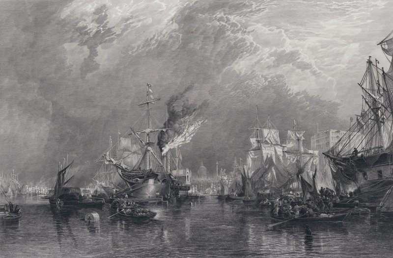 The Port of London (gravering) av Samuel (after) Bough