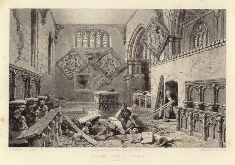 Arundel kirke (lithotint) av Samuel Prout
