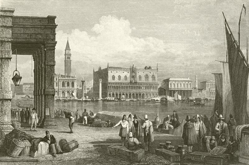 Canal Grande og Dogepalasset, Venezia av Samuel Prout