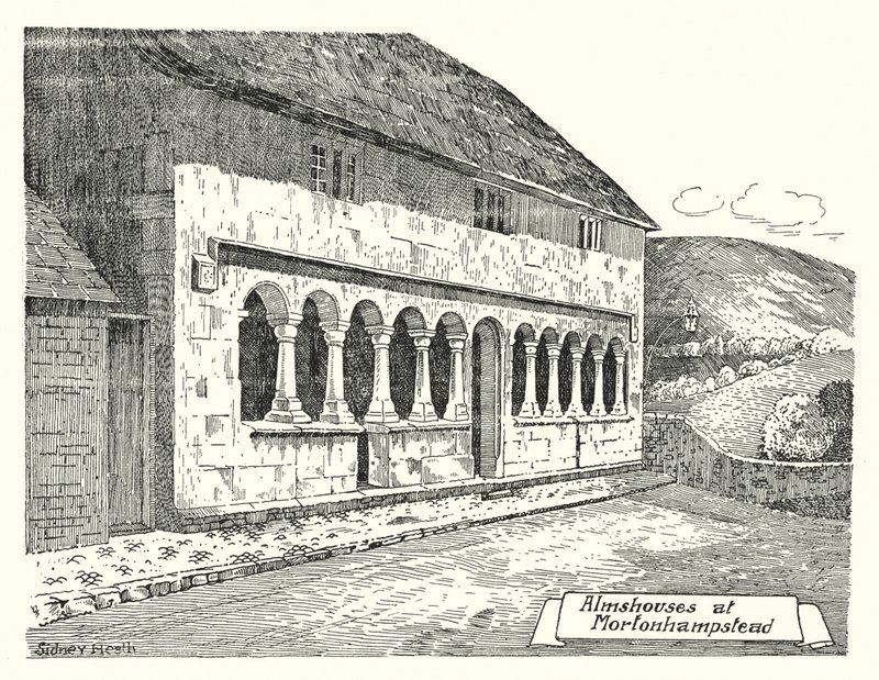Almshus ved Mortonhampstead (gravering) av Sidney Heath