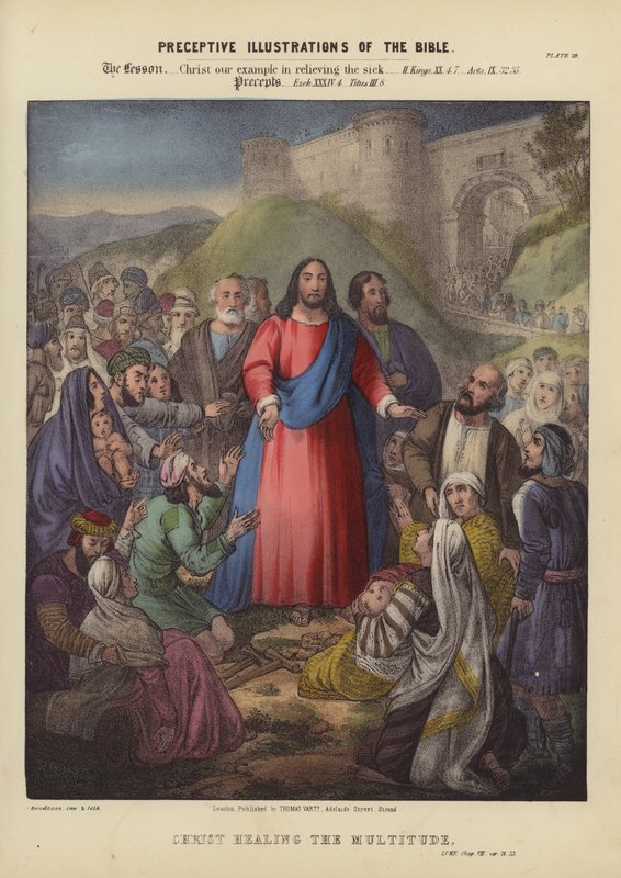 Kristus helbreder mengden (farget gravering) av Siegfried Detler Bendixen