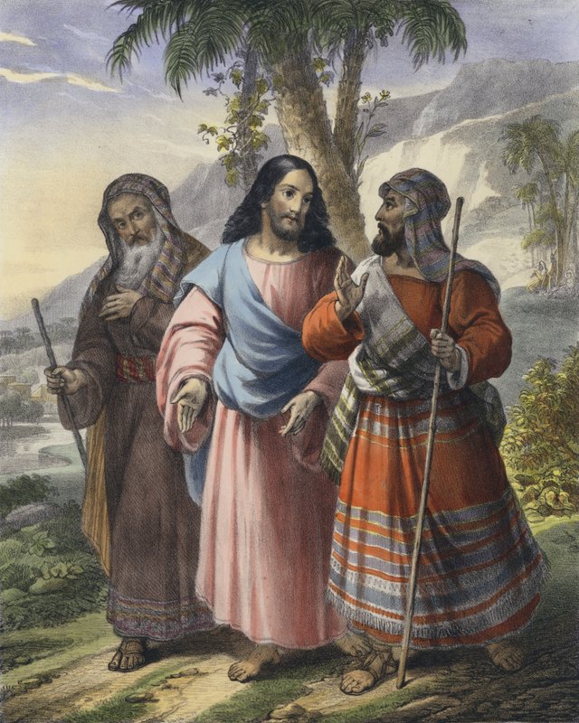 Reisen til Emmaus (farget gravering) av Siegfried Detler Bendixen