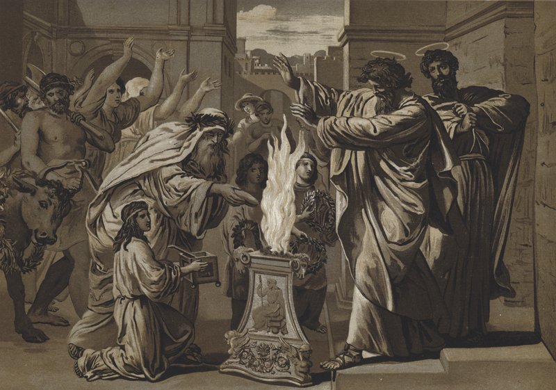 St Paul og St Barnabas i Lystra av Spanish School