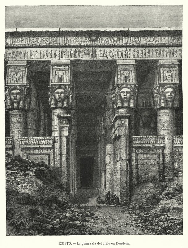 Hathor-tempelet, Dendera, Egypt (litho) av Spanish School