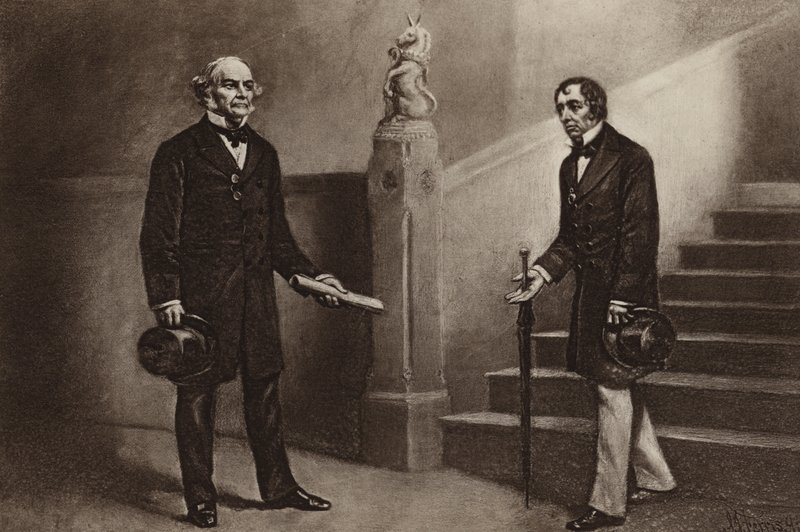 Gladstone og Disraeli, Beaconsfield (fotogravyr) av Stephen James (after) Ferris