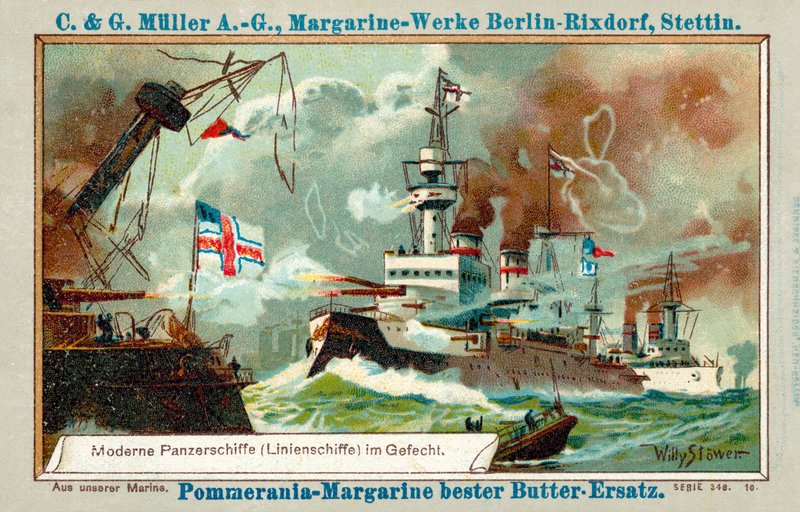 Moderne jernkledde i kamp (chromolitho) av Stoewer Willy